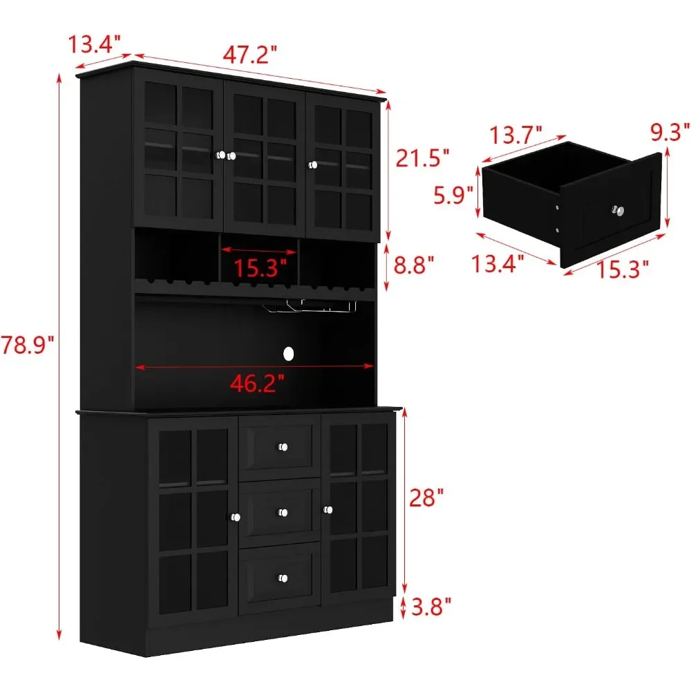 Kitchen Cabinet Glass Doors Storage Kitchen Pantry 3 Drawers & Microwave Shelf Pantry Furniture Freestanding