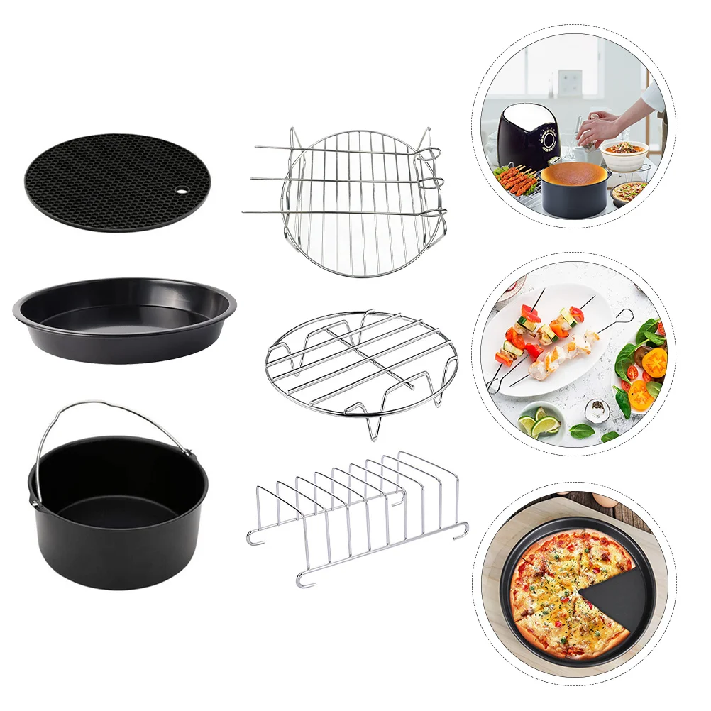 

6 Pcs Air Fryer Accessories Nonstick Frying Pan Pizza Tray Stainless Steel Roasting