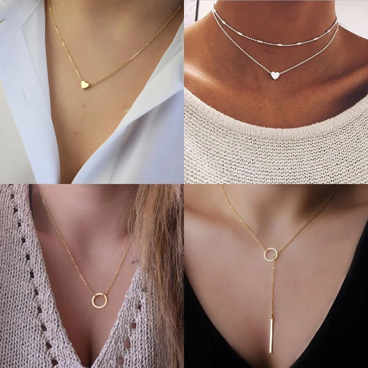 New Golden Silver Color Small Heart Necklaces Bijoux For Women Collars Fashion Jewelry Collarbone Pendant Necklace NA219