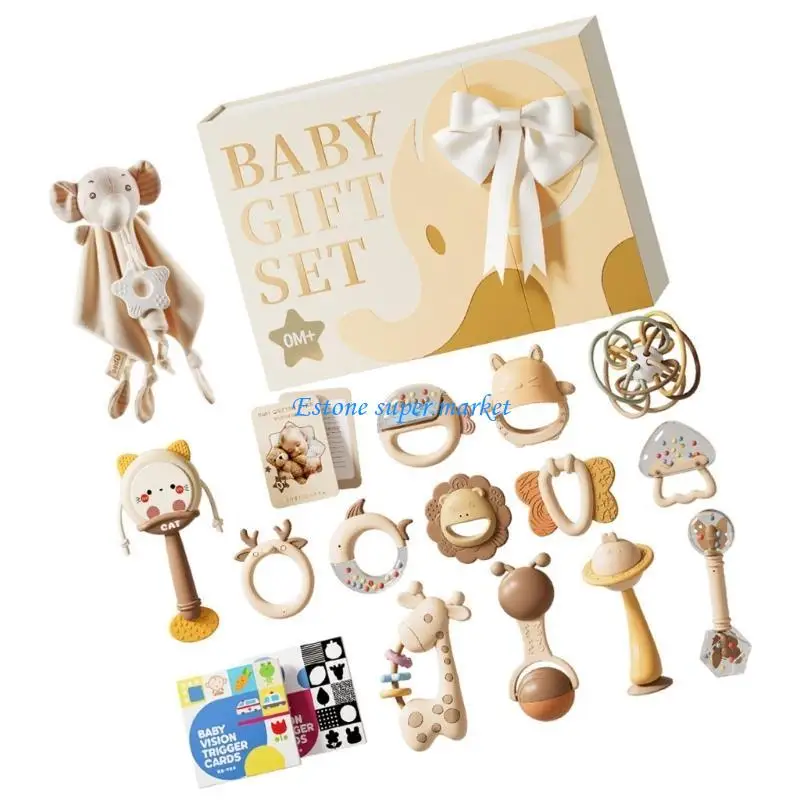 090B 14 Chiếc Đồ Chơi Lục Lạc Cho Bé Phát Triển Giác Quan Bộ Quà Tặng Kèm Miếng Dán Trống Lắc Cho Trẻ Sơ Sinh Tay Cầm Đào Tạo Và
