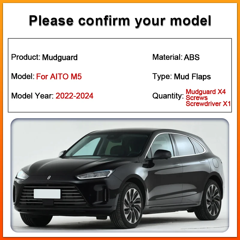 

Car Mudguards For AITO M5 2022 2023 2024 Protect Mud Flaps Splash Guards Front Wheel Mudguards Baking Paint Mudflaps Accessories