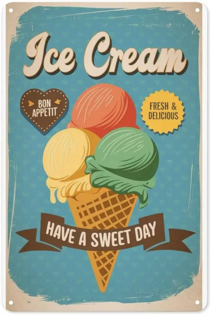 Retro Ice Cream Tin Sign 8X12IN Vintage Metal Wall Art for Diner Kitchen, Sweet Shop & 1950s Theme Decor good sign sign