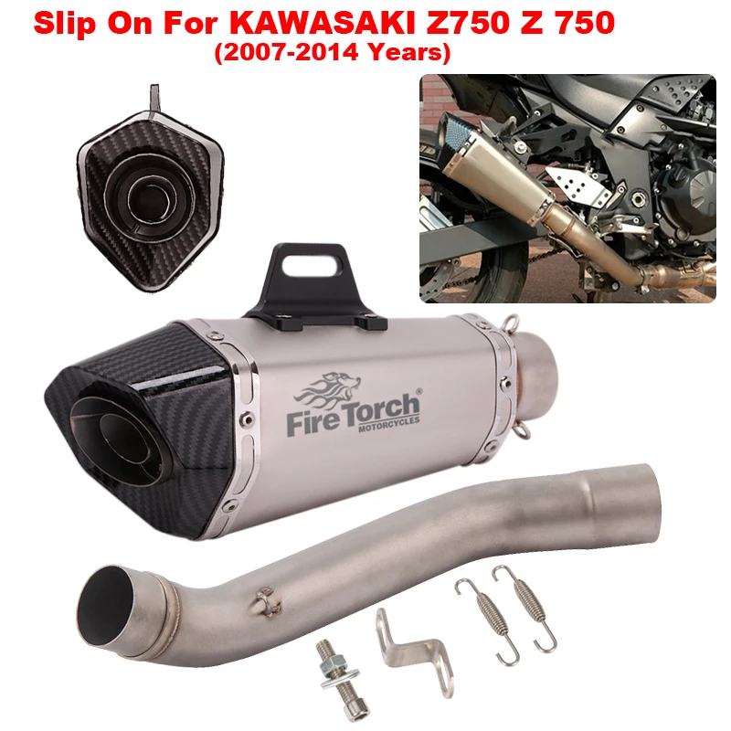 

Slip On For Kawasaki Z750 Z 750 2007 - 2014 Motorcycle Exhaust System Muffler Escape Middle Link Pipe With Removable DB Killer