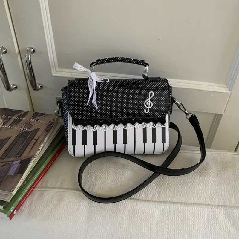 Fashion Contrast Color Handbag Creative Polka Dot Piano Note Small Square Bag Flip Zipper Shoulder Bag Y2k Style Crossbody Bag