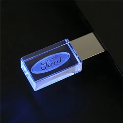 Modny pendrive USB Creative Crystal 64GB z czerwonym niebieskim zielonym światłem 32GB 16GB Free Logo Pen Drive New Car Gift Memory Stick