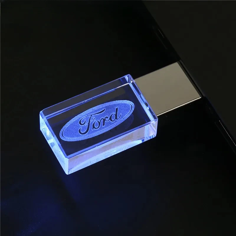 Fashion USB Flash Drive Creative Crystal 64GB with Red Blue Green Light 32GB 16GB Free Logo Pen Drive New Car Gift Memory Stick