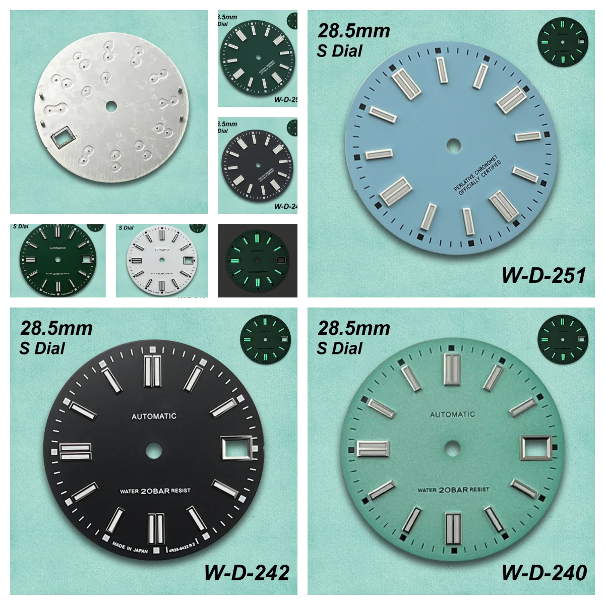 

28.5mm S Logo NH35 Matte Dial Fit NH35/NH36/4R/7S Automatic Movement Green Luminous Watch Modification Accessories