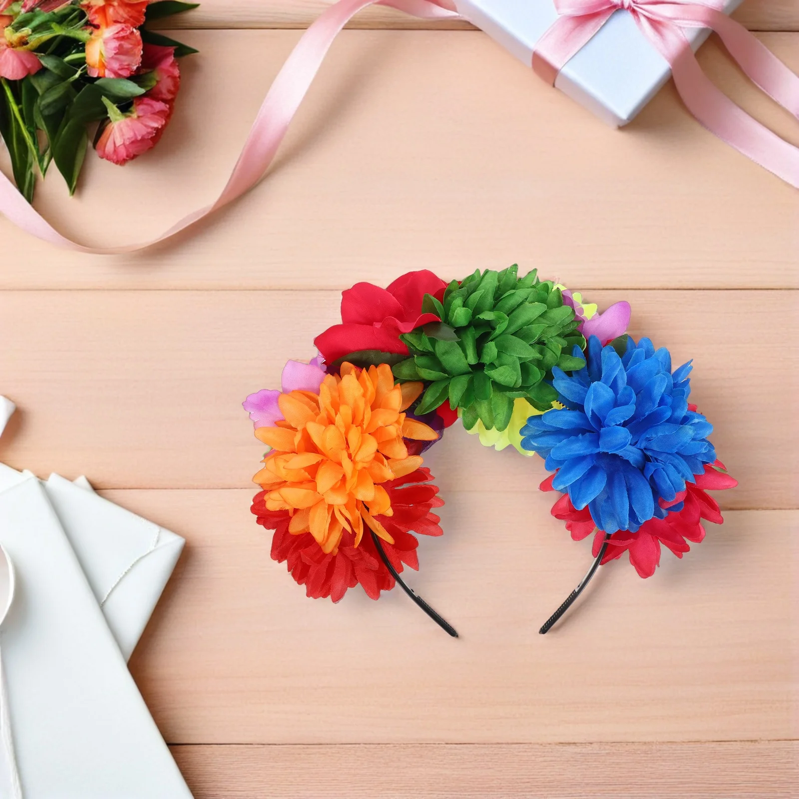 

Mexican Floral Headpiece Halloween Rose Crown Dark Gothic Headband for Women Day of The Dead Costume Party Accessory Festival