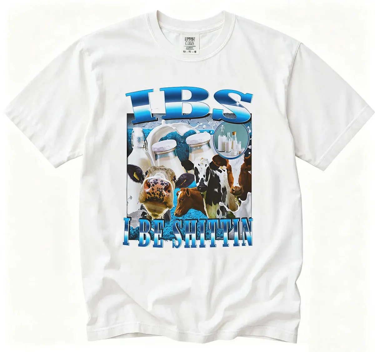 IBS I Be Shittin Funny Cattle Meme T Shirt Men's Vintage Fashion Cotton Short Sleeve T-shirts Tops Unisex Humor Clothing T-shirt