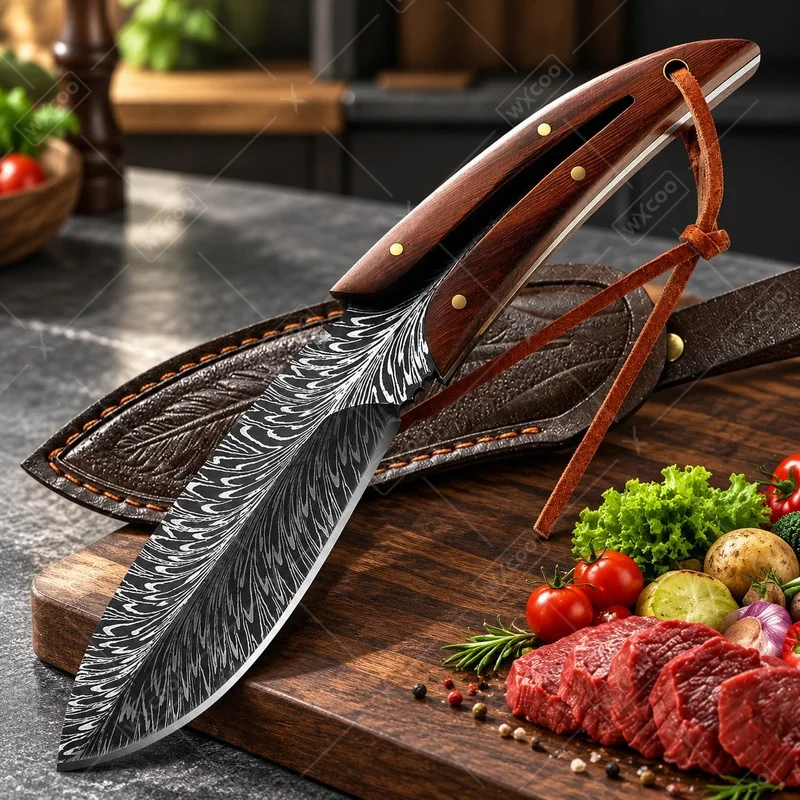 WXCOO Stainless Steel Kitchen Knives and Accessories for Meat Slicing Fruit Boning Butcher BBQ Multi-Purpose Kitchen Knife
