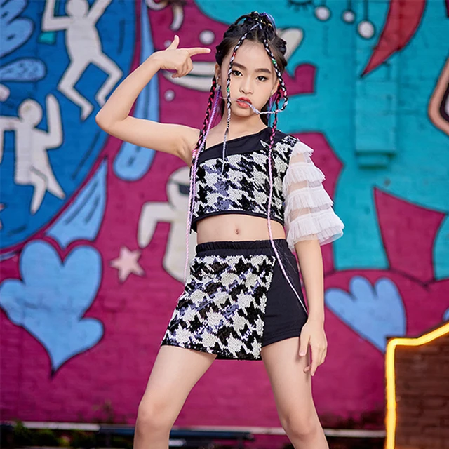 

Kids Jazz Dancer Outfit Teen Girls Sequins Stage Costume Hip Hop Dancewear Catwalk Show Clothes Rave Festival Clothing