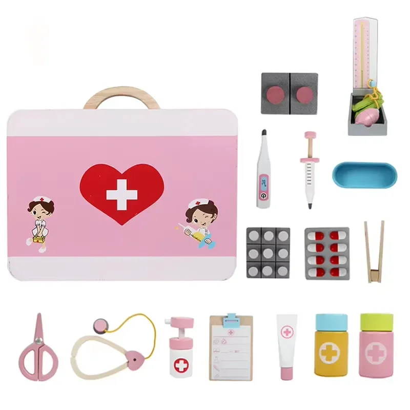 Wholesale Wooden Medical Kit Toy Set Pretend Play Doctor Role Play Toys for Girls Educational Early Learning Gift