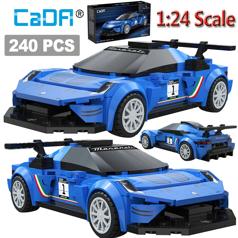 CaDA 1:24 MOC مازيراتي GT2 سيارة سباق رقم 24 سيارة رياضية اللبنات 2024 Fanatec GT2 مدينة سيارة الطوب اللعب هدايا العيد