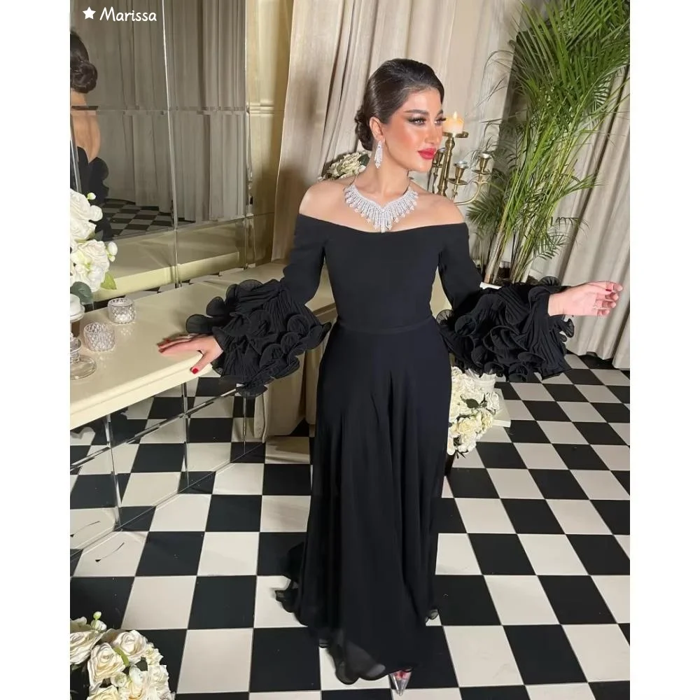 

Marissa Custom Made Prom Dress Elegant Prom Dresses Luxury Women's Elegant Party Dress Line A Black Off-shoulder Ball Gown 2025