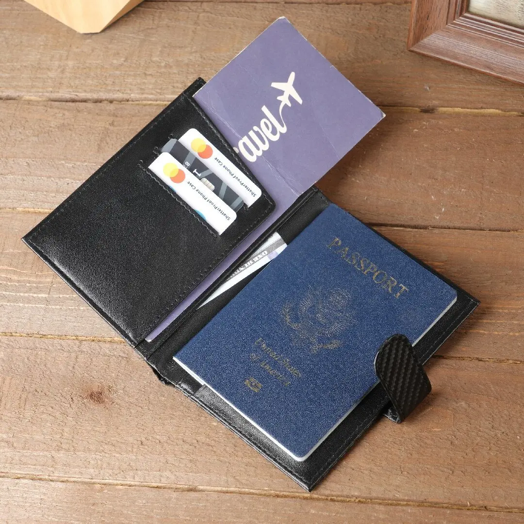 Carbon Fiber Passport Holder Travel Wallet Tactical Bifold Document Organizer Cover Slim Card Holder Case for Men