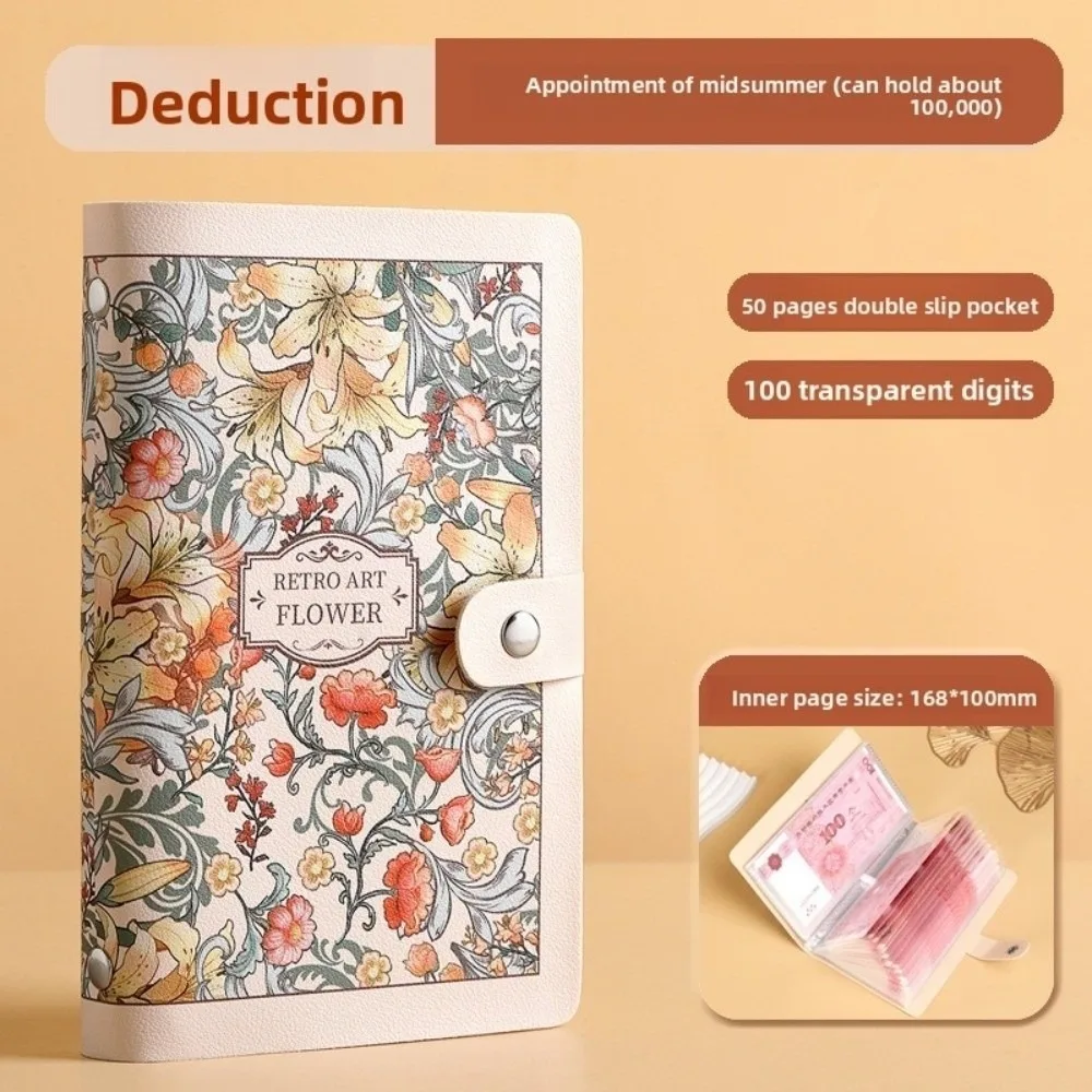 Raccoglitore di bilancio in PU con 100 buste vintage di grande capacità, per risparmiare denaro, impermeabile, per risparmiare denaro