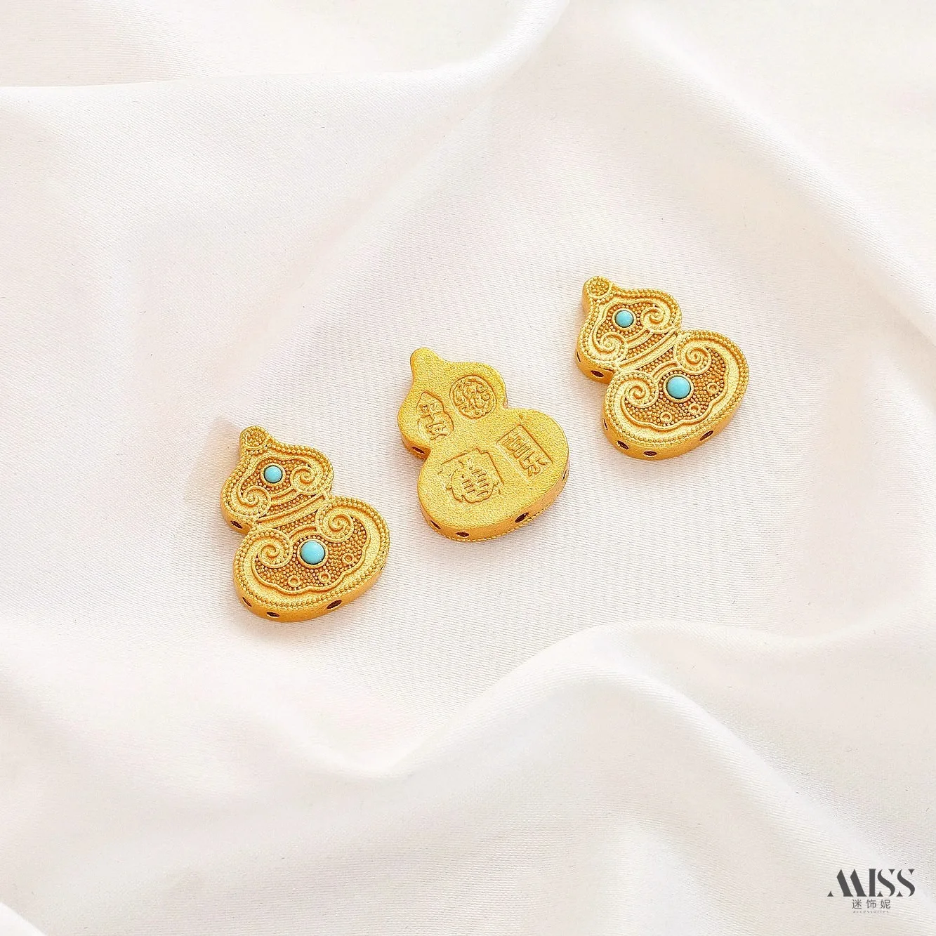 Vietnam Sand Gold Color-preserving Inlaid Turquoise Gourd Butterfly Animal Beads For DIY Braided Rope Jewelry Accessories