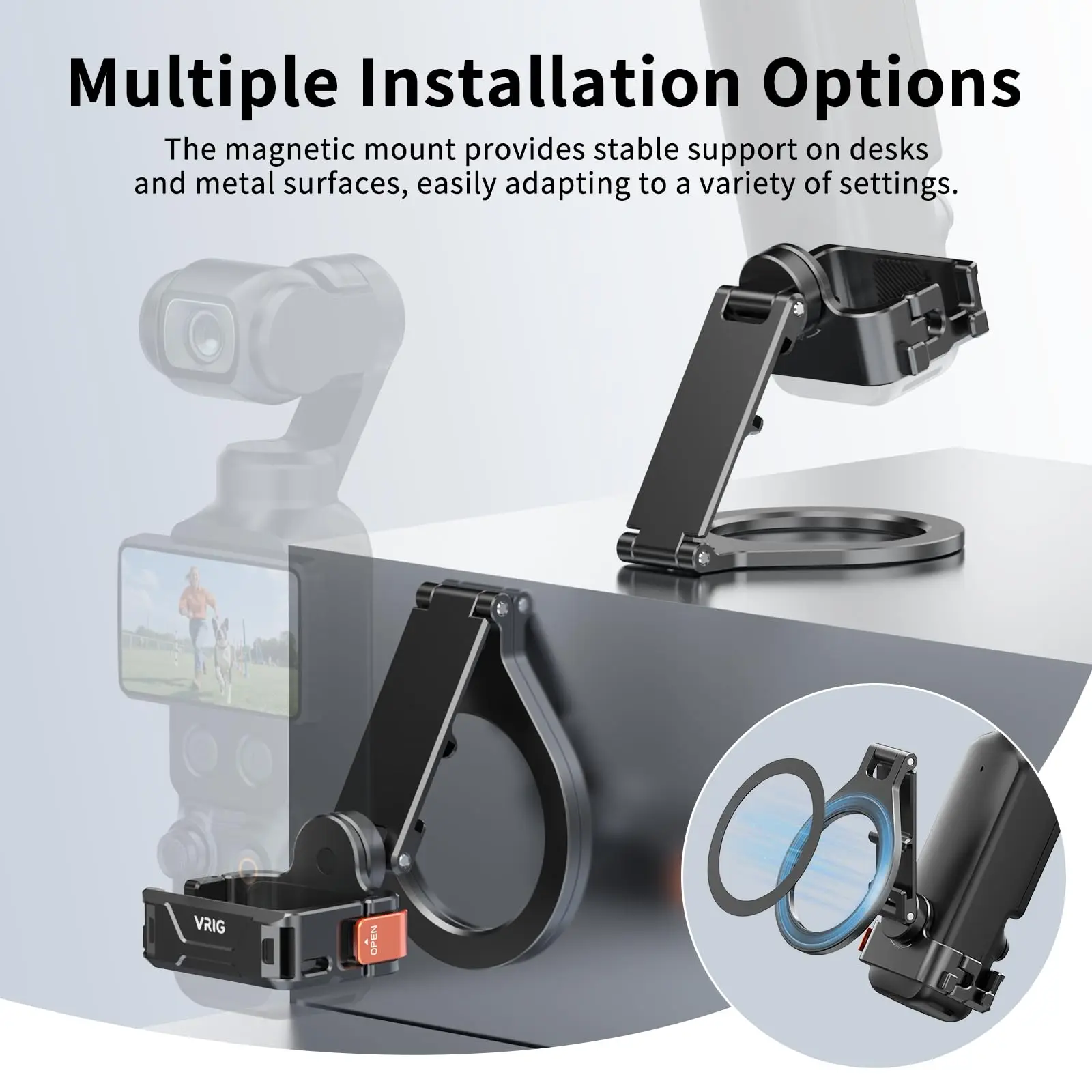 VRIG AC-103 All-in-One Expansion Frame for DJI Pocket 4/3 Magnetic Phone Holder Dual Device Stand for Vlogging Outdoor Streaming