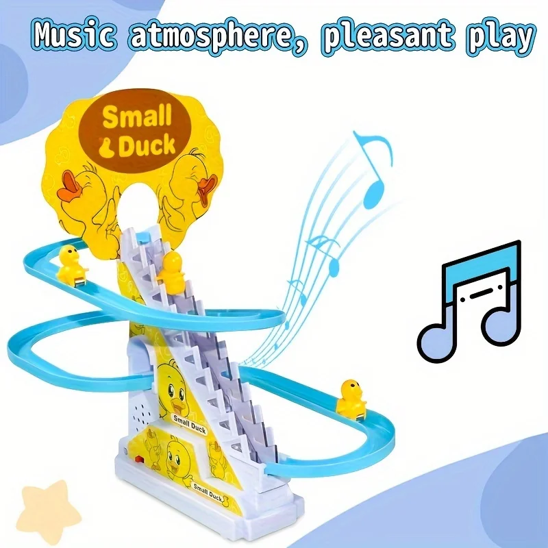 Juguete Ducky para subir escaleras con luces y música, tobogán de pista para niños, juguete de carrera divertido y lindo, perfecto para regalos de cumpleaños