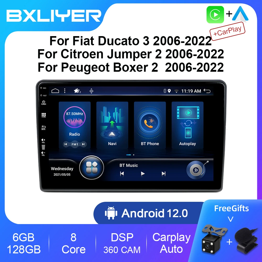 For Fiat Ducato 3 Peugeot Boxer 2 Citroen Jumper 2 2006-2022 Car Radio Multimedia Video Player Navigation stereo GPS Android 12