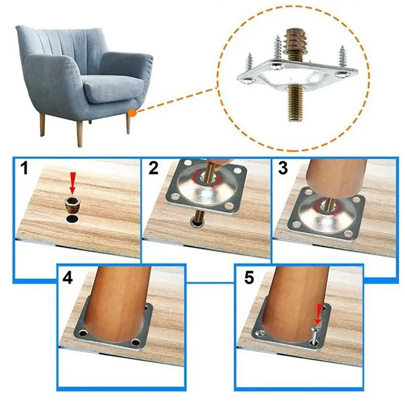 New 1 Set Thick Iron Furniture Leg Mounting Plates Table Leg Brackets Connector Sofa Couch Desk Legs Repair Hardware Accessor