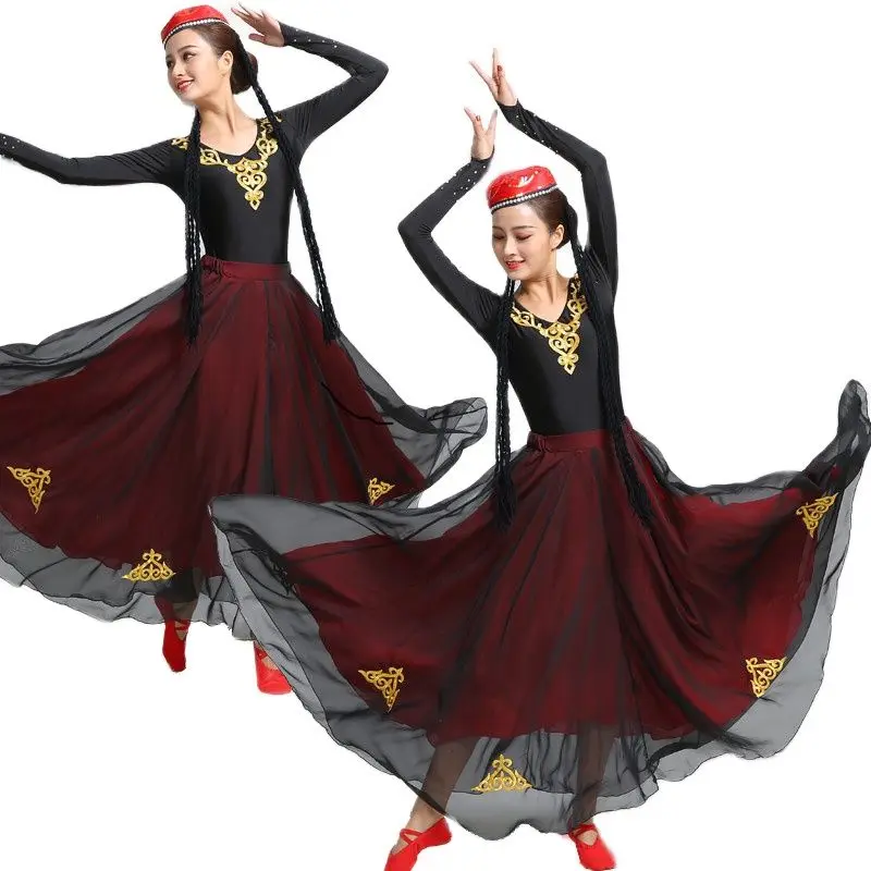 

Women Xinjiang National Costume Uygur Dance Clothing Sets Female Chinese Folk Dress Stage Performance Wear