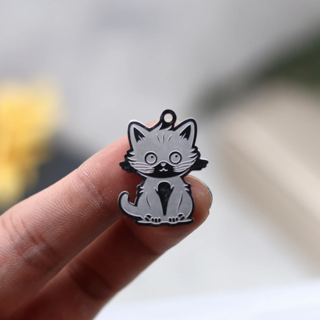 2pcs Cute Cat Design Charms Stainless Steel Animal Pendants For DIY Bracelet Necklace Jewelry Making Accessories image 4