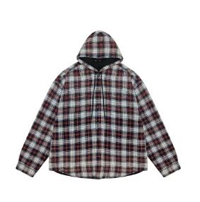 High Street Sandblasting Vintage Distressed Plaid Shirt Coat Hooded Thickening Sweatshirts Streetwear Jackets Men's Clothing