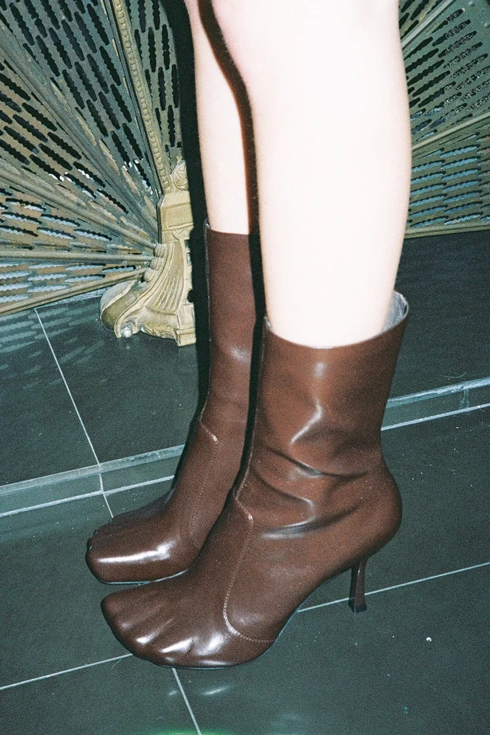Dark Brown Faux‑Leather Ankle Boots Five‑Finger Split Square Toe Thin Stiletto Heel Slip‑On Mid‑Calf Boots for Club Party Daily