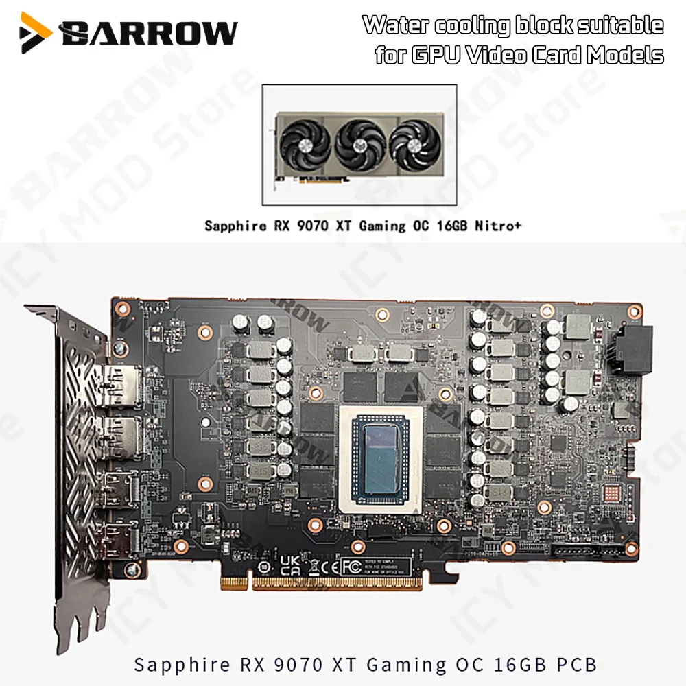 바로우 그래픽 카드 워터 쿨링 블록 SAPPHIRE RX 9070 XT 게이밍 OC 16GB 니트로+ PC 케이스 디스플레이 카드 BS-SA9070XT-PA
