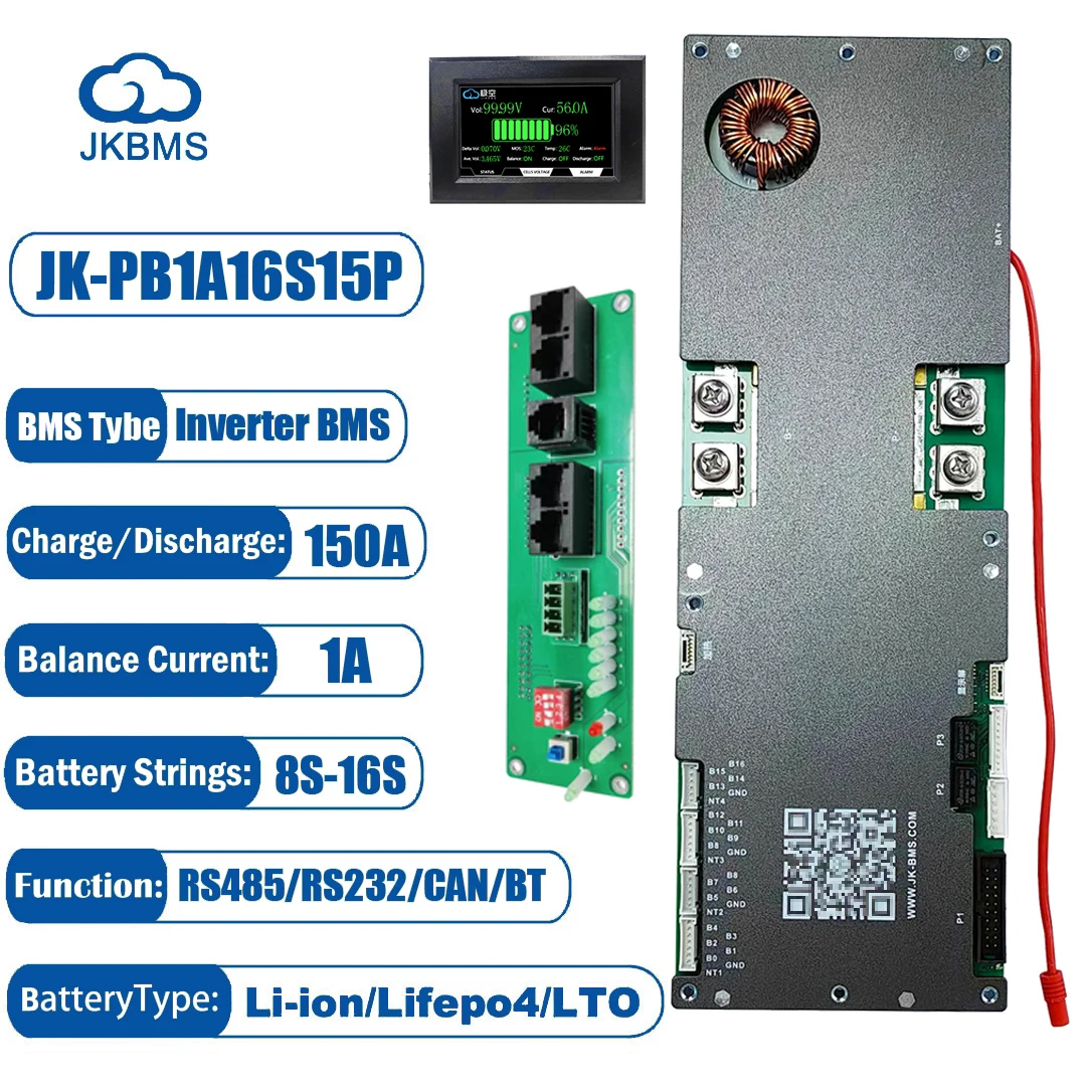 

JK BMS 16S 48V Lifepo4 Инвертор аккумулятора 1A 2A Active Balance Li-ion 8S 24V 9S 10S 12S 13S 14S 100A 150A 200A RS232 Кемпинговый пакет