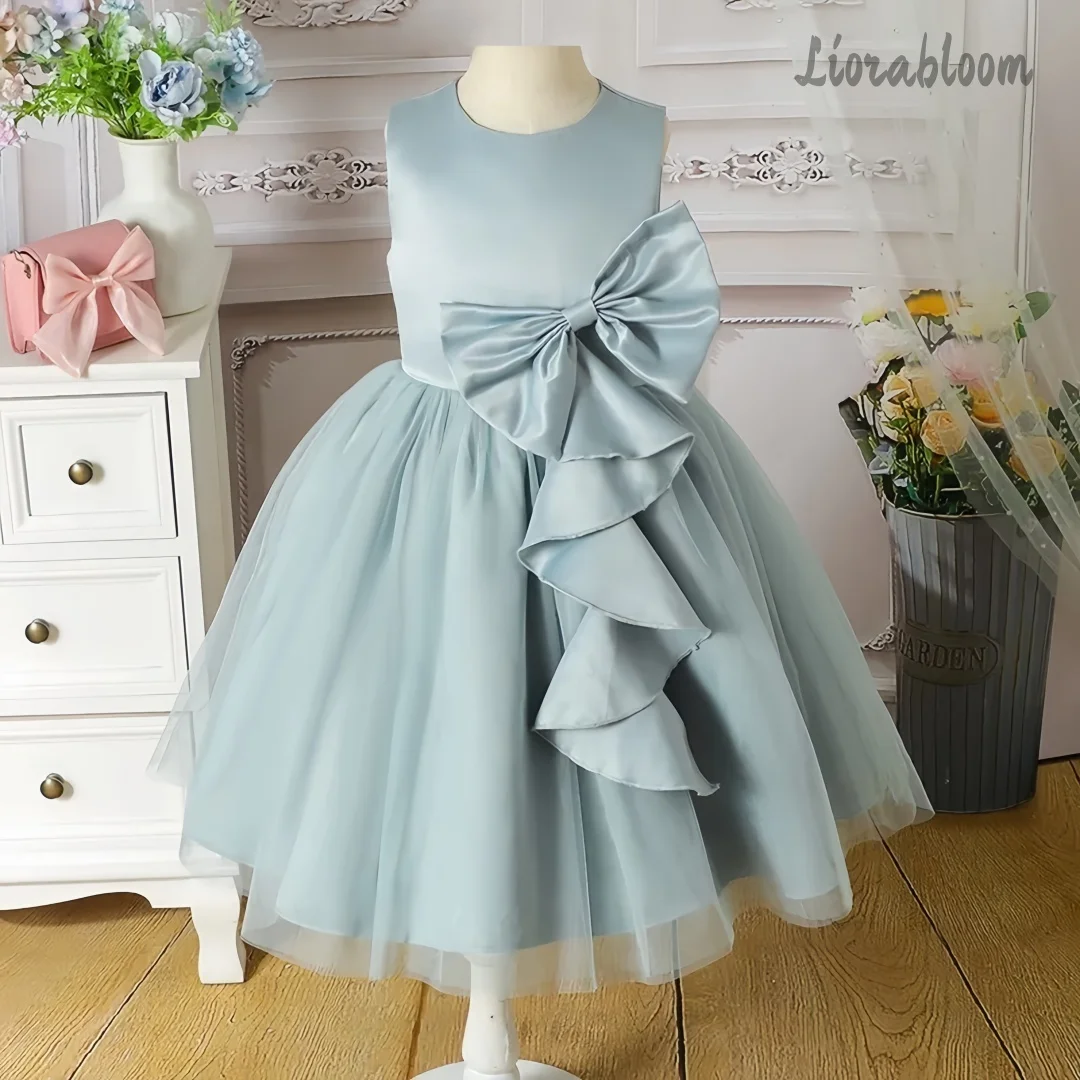 

Blue Children's Evening Gown Flower Girl Dress With Large Bow Accent An Exquisite Choice For Everyday Wear Hosting Occasions