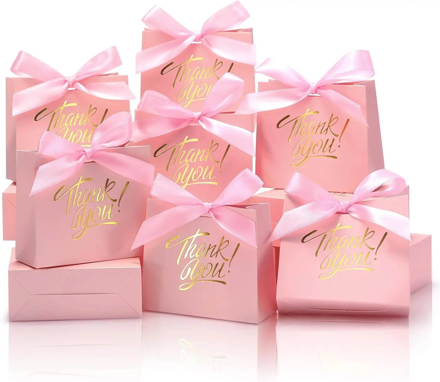 

30 Pack Small Thank You Gift Bags, 4.5x1.8x3.9in Party Favor Bags with Bow Ribbon, Mini Paper Gift Bag with Gold Foil Printed, P