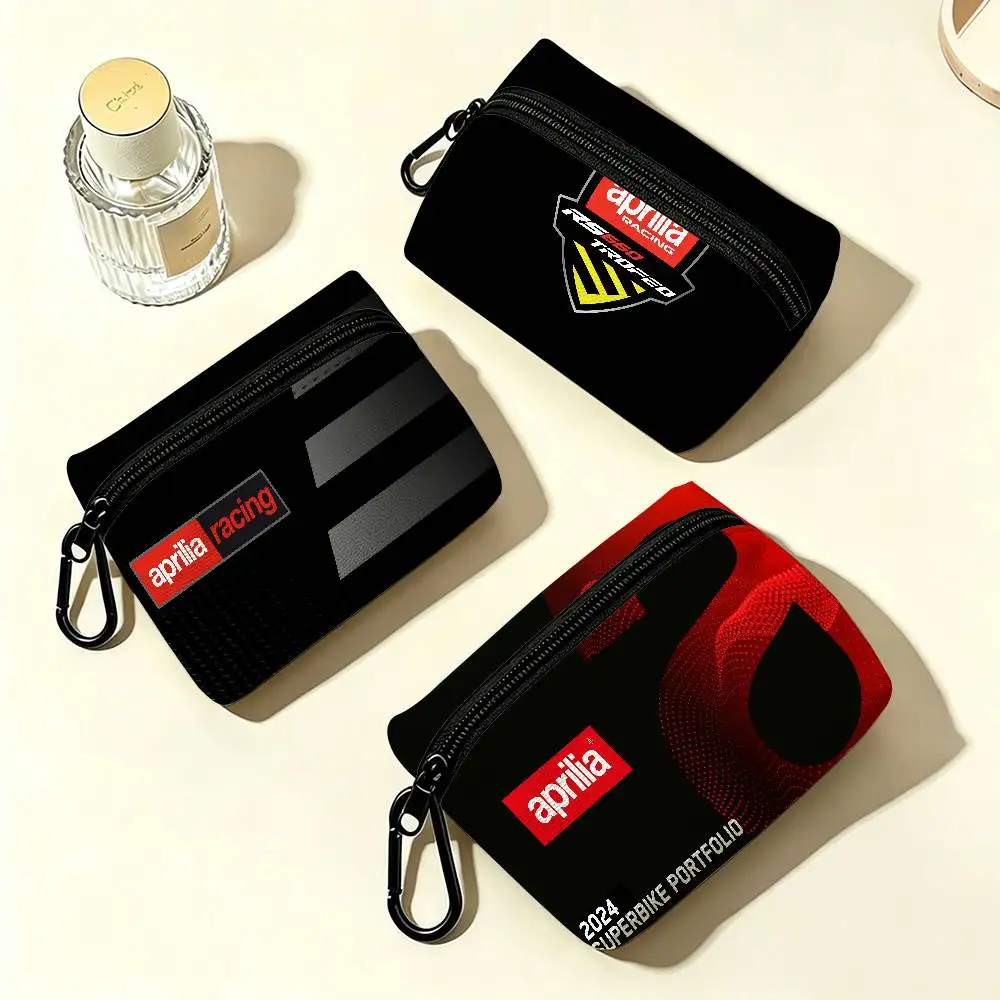 A-ApriliaS logo Mini Oxford Cloth Coin Purse With Carabiner Hook Portable Key Card Wallet Small Zipper Storage Pouch