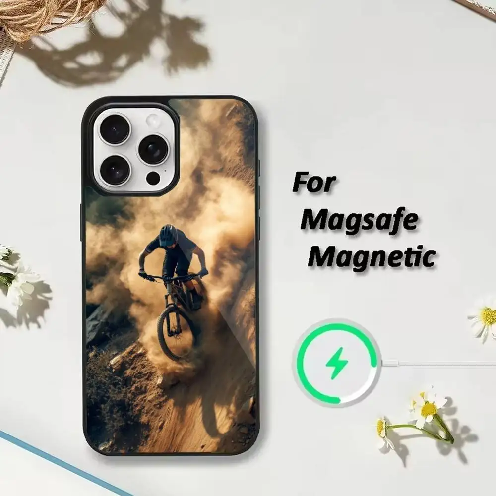 เคสโทรศัพท์ลายจักรยานเสือภูเขา สำหรับ iPhone 17,16,15,14,13,12,Plus,Pro,Max รองรับการชาร์จไร้สายแบบแม่เหล็ก Magsafe