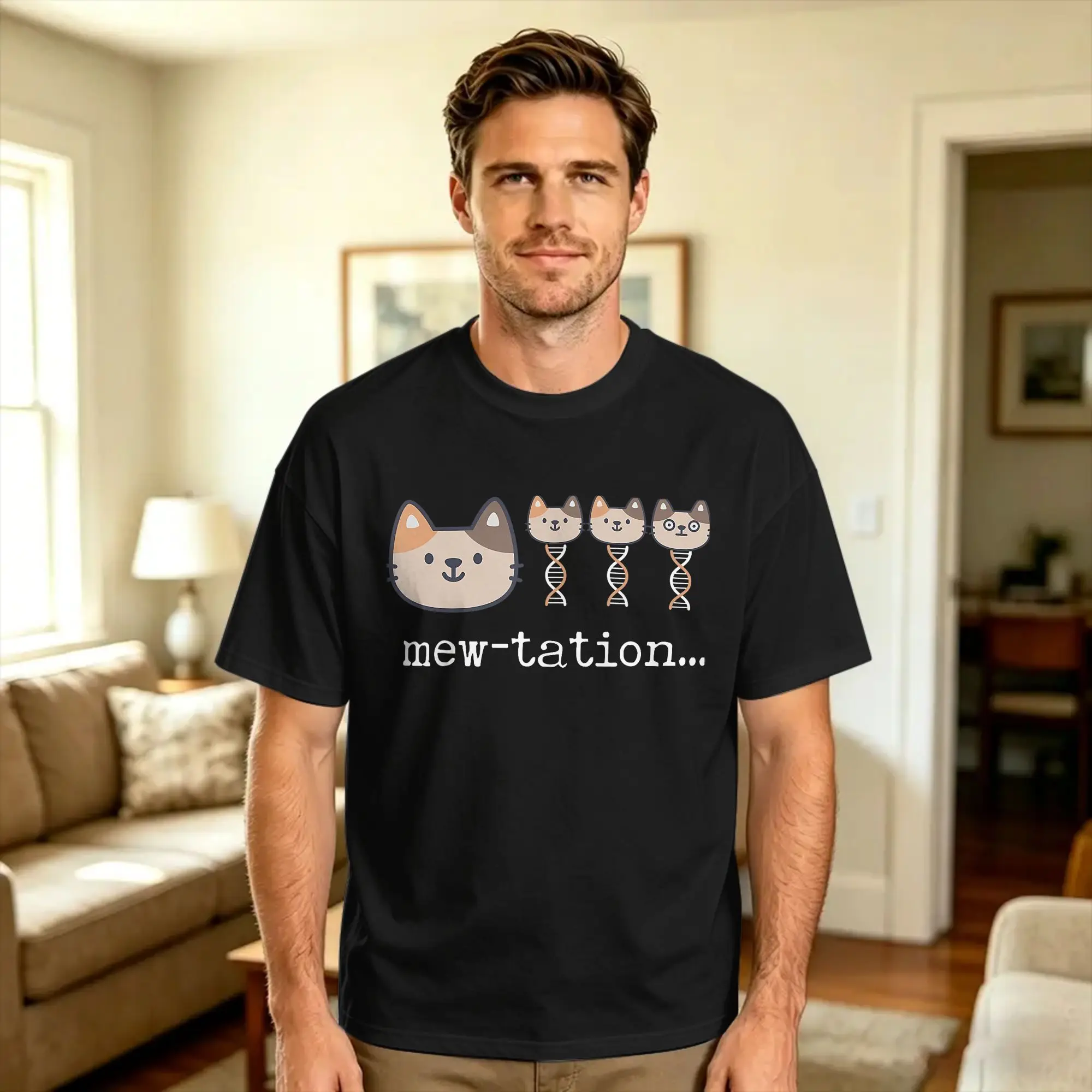 Men's Mew tation Funny Cat Science DNA Cells Biology Teacher T-Shirts  100 Cotton Tees Summer Y2K Funny Short-Sleeve T Shirt