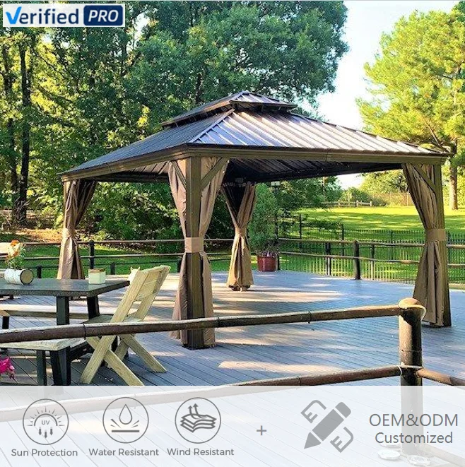 

Luxury Windproof Wind Resistant Aluminum Pavilion Double Roof Universal Outdoor Hardtop Gazebo Tent For Backyard Balcony
