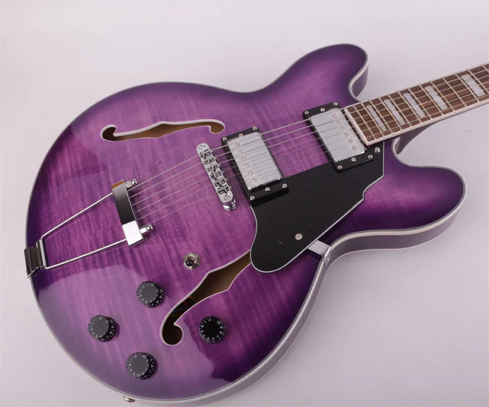 Good quality hollow body f hole purple double cutaway electric jazz guitar electricas guitare guiter guitarra gitar guitars