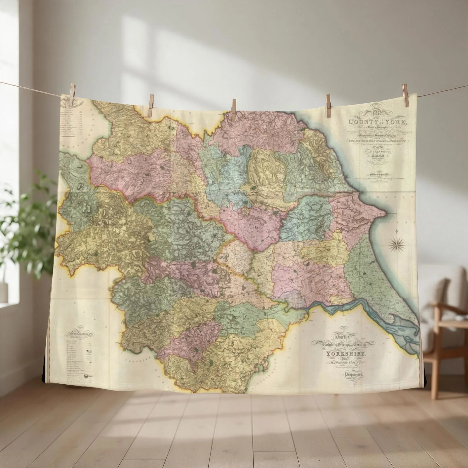 Yorkshire: God`s own country. Vintage Map Throw Blanket Blankets Sofas Of Decoration Soft heavy to sleep Heavy Blankets