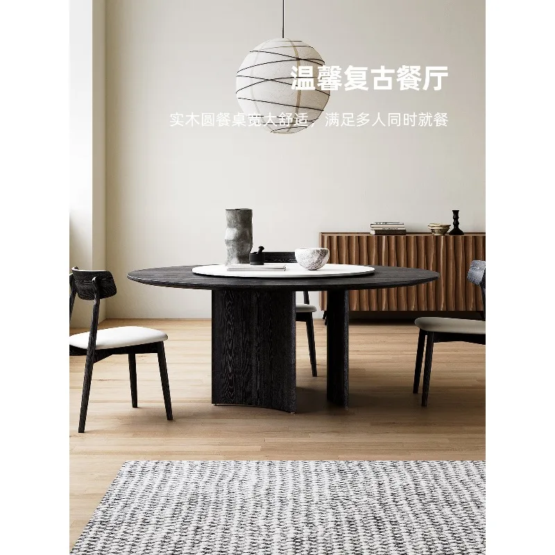 French retro solid wood dining table antique round table eating table