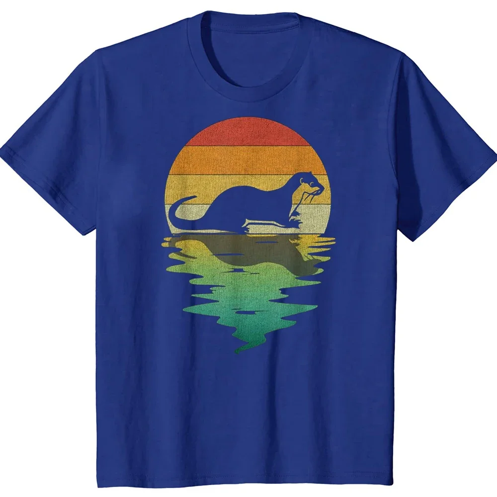 Graphic Streetwear Gifts Summer Otters Lover Pet Dad T-shirt Mens Funny Sea Otter Sunset Retro Vintage 70s Nature Lover T Shirts