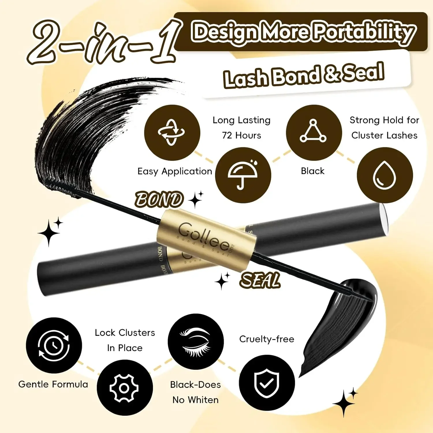 Gollee 168PCS Cluster Lashes Kit 2 in 1 Adhere and Seal Cluster Lashes Adhesive DIY Segment Lashes Cluster Extension Glue Kit