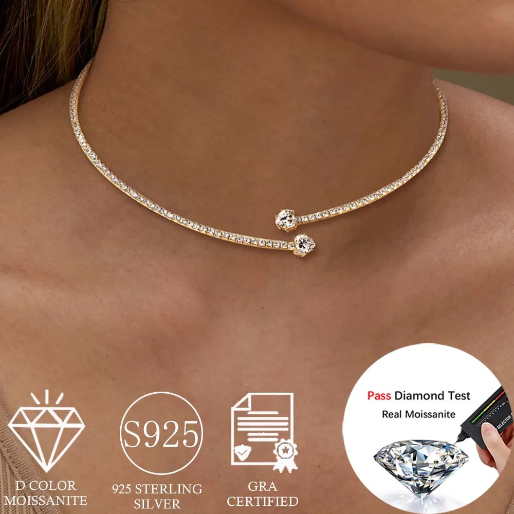 

MUXIFC Luxury Heart Cut Moissanite Choker Necklace For Women 925 Sterling Silver Adjustable Open Collar Necklace Jewelry GRA
