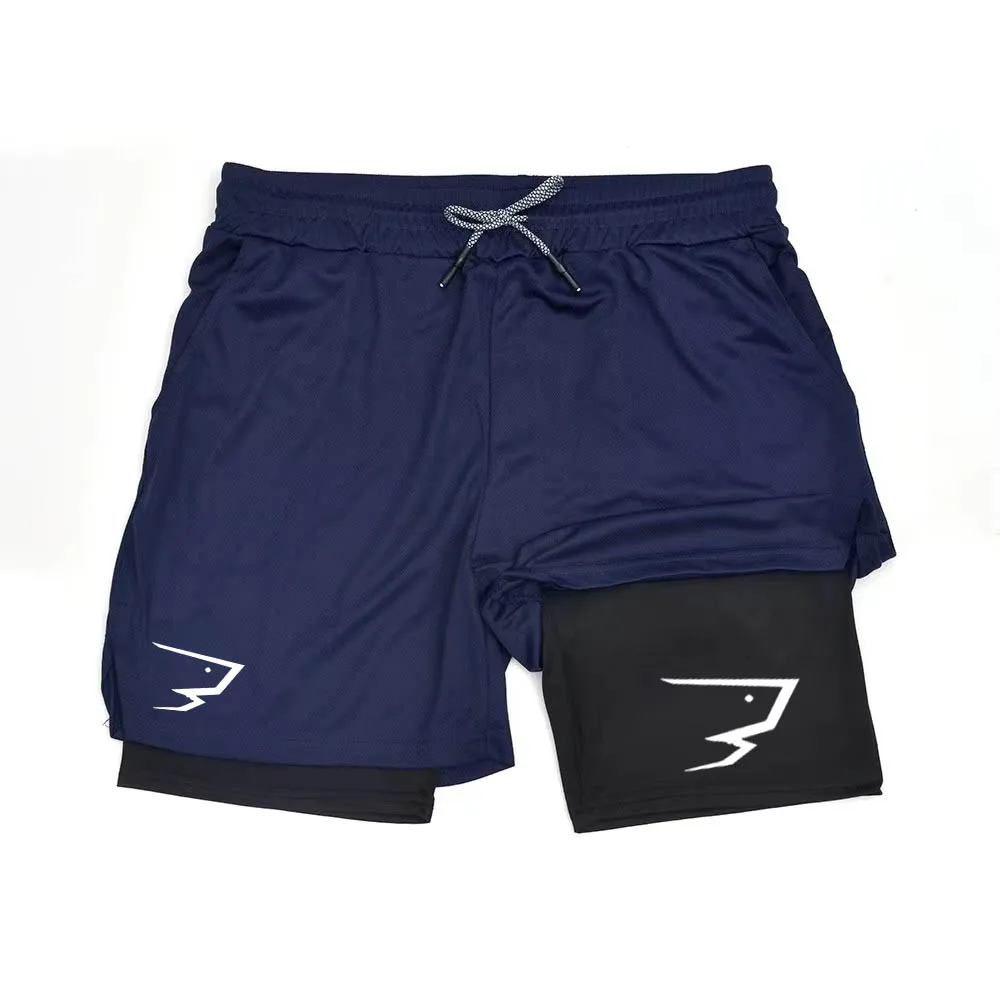 

Men's compression gym shorts printed sports pants, double layered, quick drying basketball beach muscle fitness