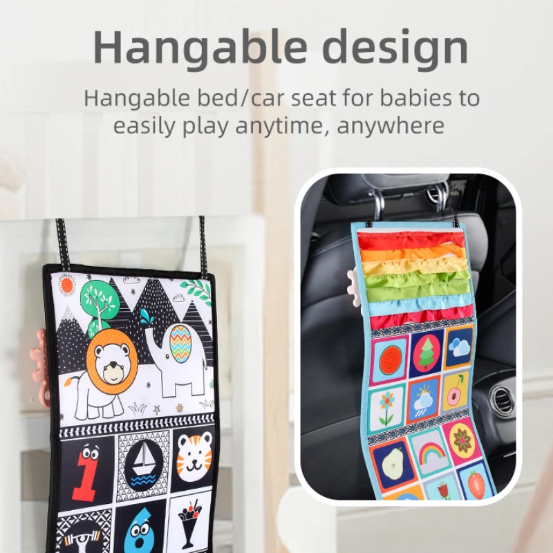 Libro de tela plegable de alto contraste con espejo de seguridad para bebé, juguete sensorial Montessori para regalo