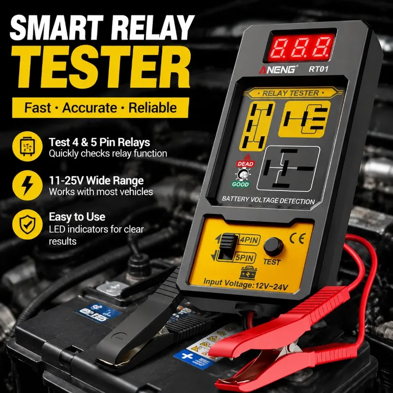 12V 24V Automotive Relay Tester Universal 4Pin 5Pin Car Storage Battery Digital Display Detector Auto Relay Analyzer Portable