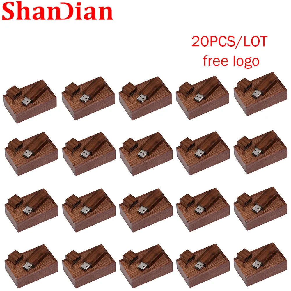 shandian木製製品usb20フラッシュドライブ64グラムメモリスティックウェディングギフトペンドライブ高速u-disck販売用に包装20個
