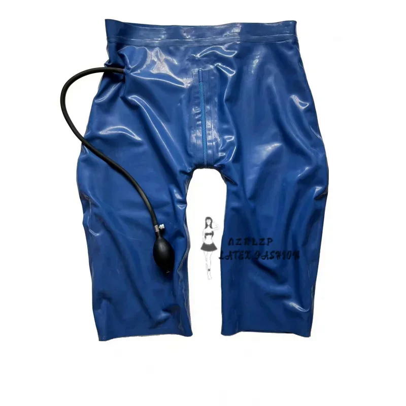 

Men Inflatable Latex Shorts Crotch Zipper Rubber Handmade Double Layer Underpants Men Boxer Shorts