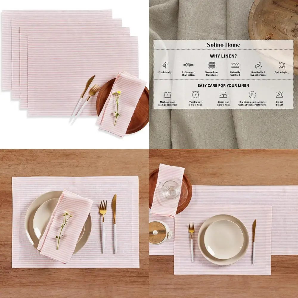 

Набор из 4 салфеток из чистого льна, персиково-белые в узкую полоску, 14x19 дюймов, прочный и элегантный декор стола