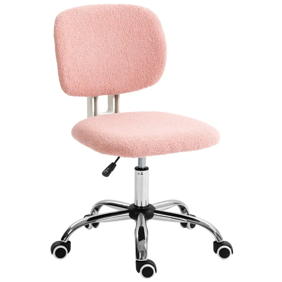 

Cute Armless Office Chair Teddy Fleece Fabric Computer Desk Chair Vanity Task Chair with Adjustable Height Swivel Wheels Mid Ba